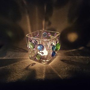 Square Glass Luminary Vase 3.5" Tall x 3.5" Wide Blue Green Purple